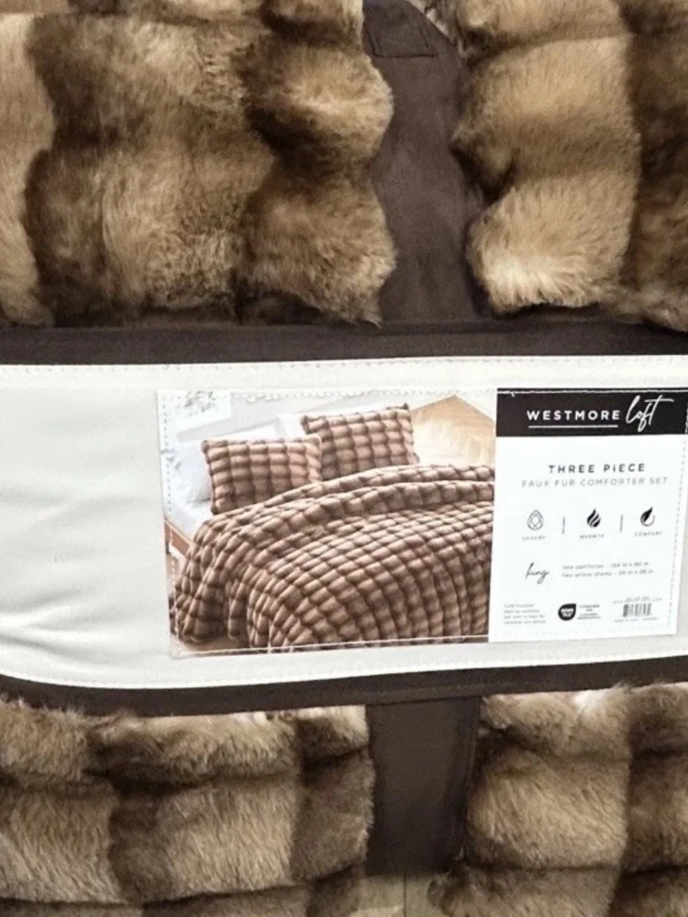 Westmore Loft Brown Faux Fur Luxury King Comforter Set 106”x90” Warmth Comfort